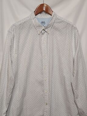Izod White Button-Down Shirt with Black Micro Dot Print